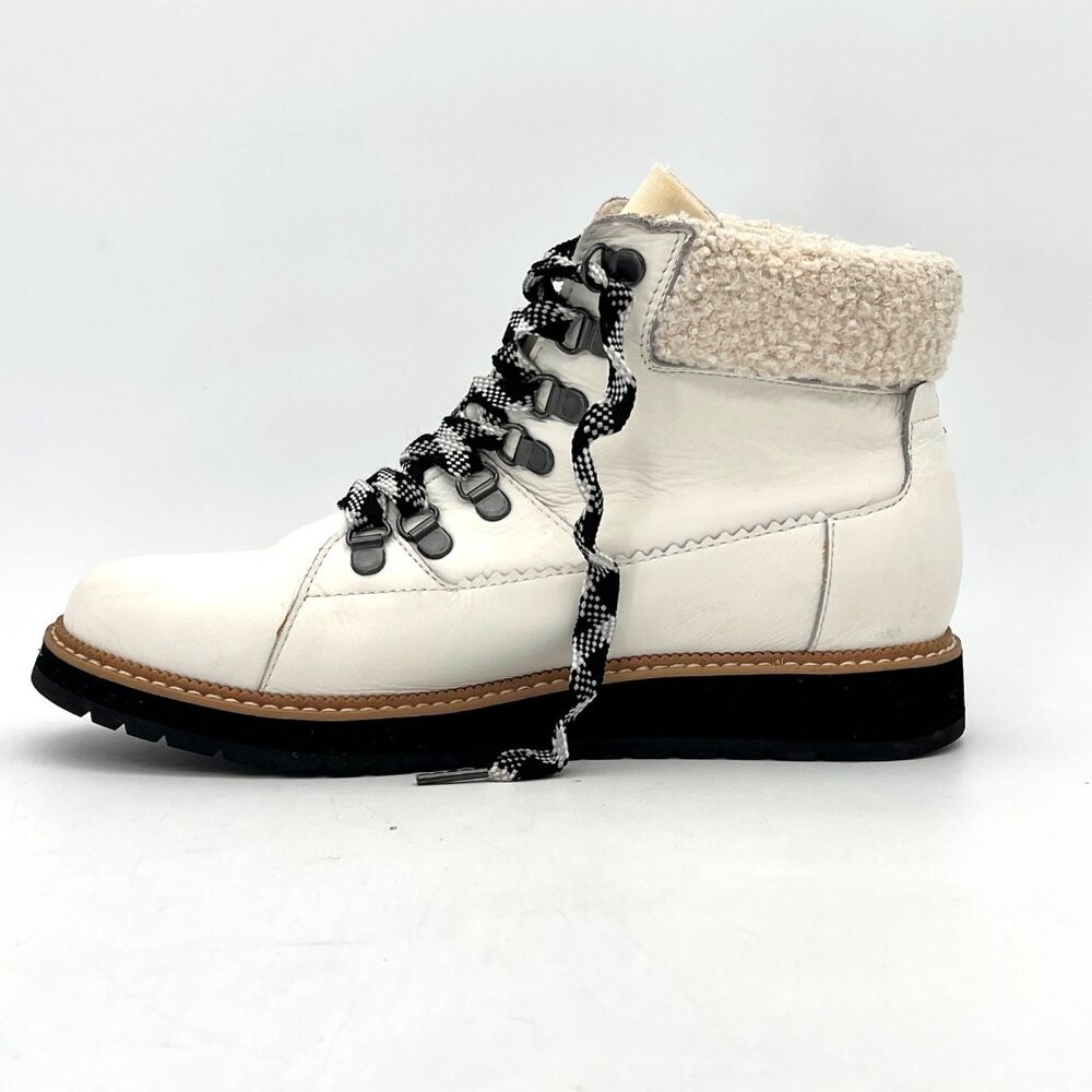 Toms Boots Womens 8.5 White Leather Lace Up Faux Fur Ankle Casual Flat Round Toe - Picture 9 of 16